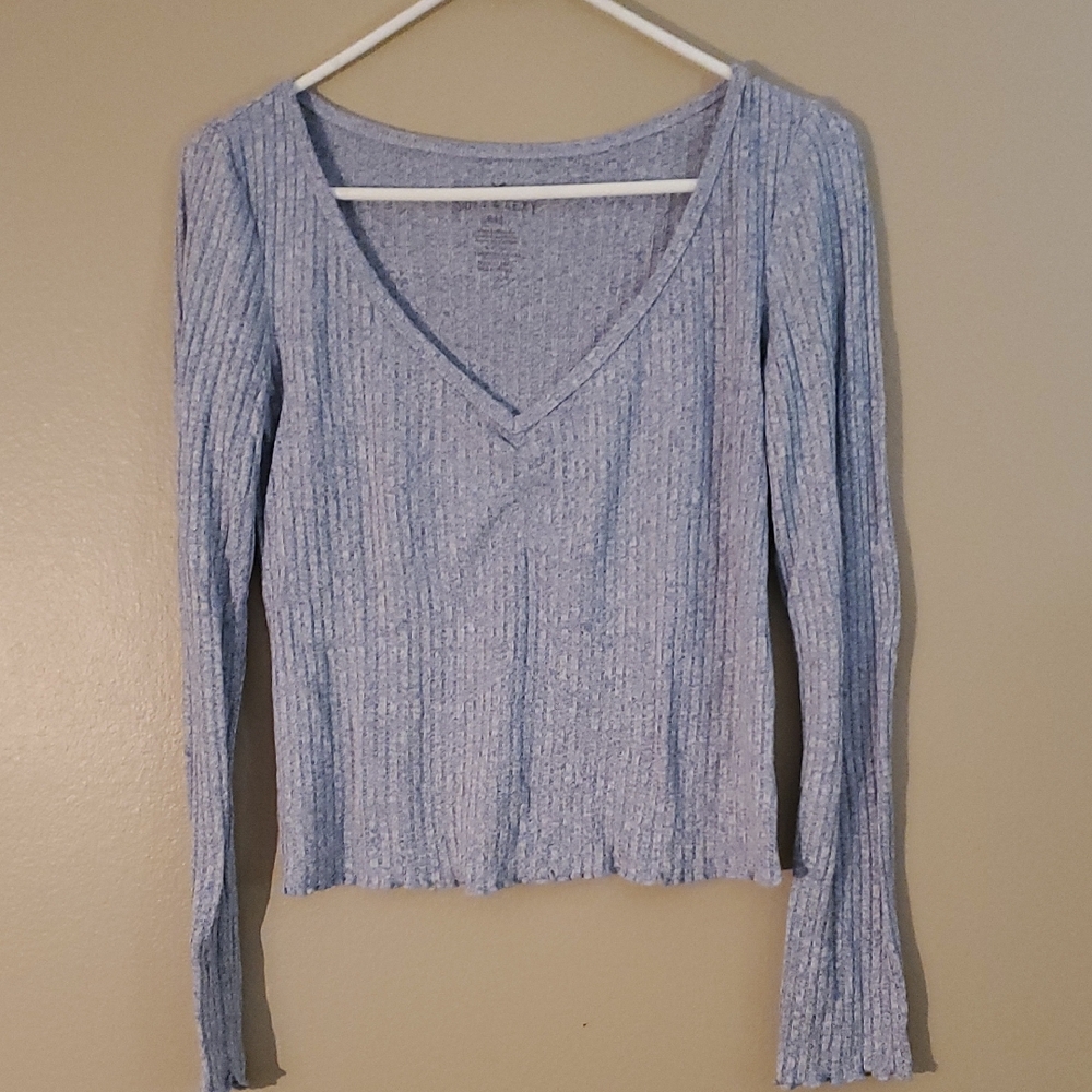 Hollister Blue Ribbed V-Neck Blouse